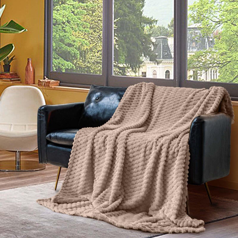 Vessia Flannel Fleece Throw Blanket(50x70 inch)  3D Jacquard Camel Fuzzy and Warm Blanket for Couch Sofa Bed Chair  300GSM Super Soft Touch Cozy Lightweight Light Brown Throw For All-Season Home Decor - Image 2